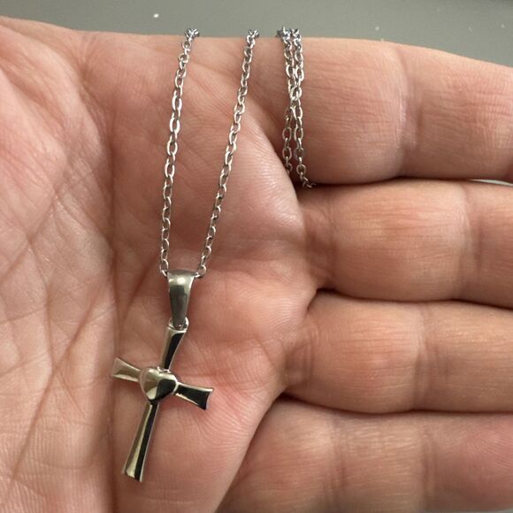 Cross Heart Silver Plated Stainless Steel Pendant Expendable Necklace Gift Hers - Picture 5 of 6